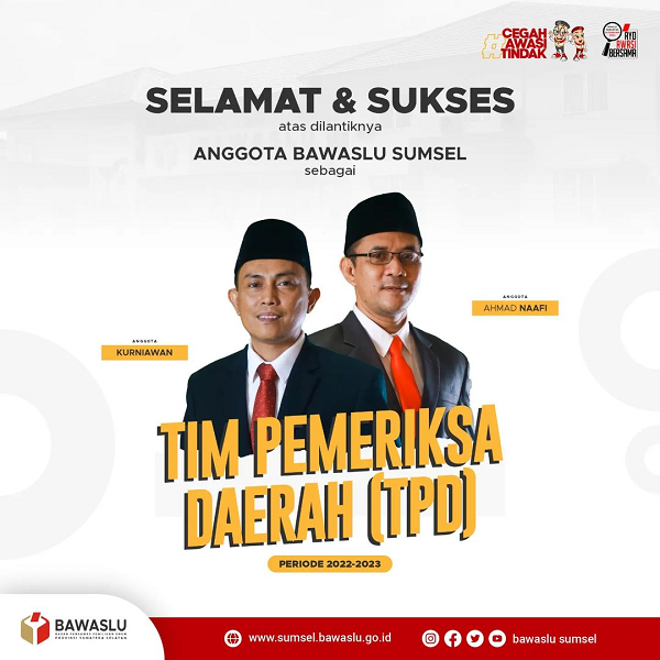 Ahmad Naafi dan Kurniawan Dikukuhkan sebagai TPD Provinsi Sumatera Selatan