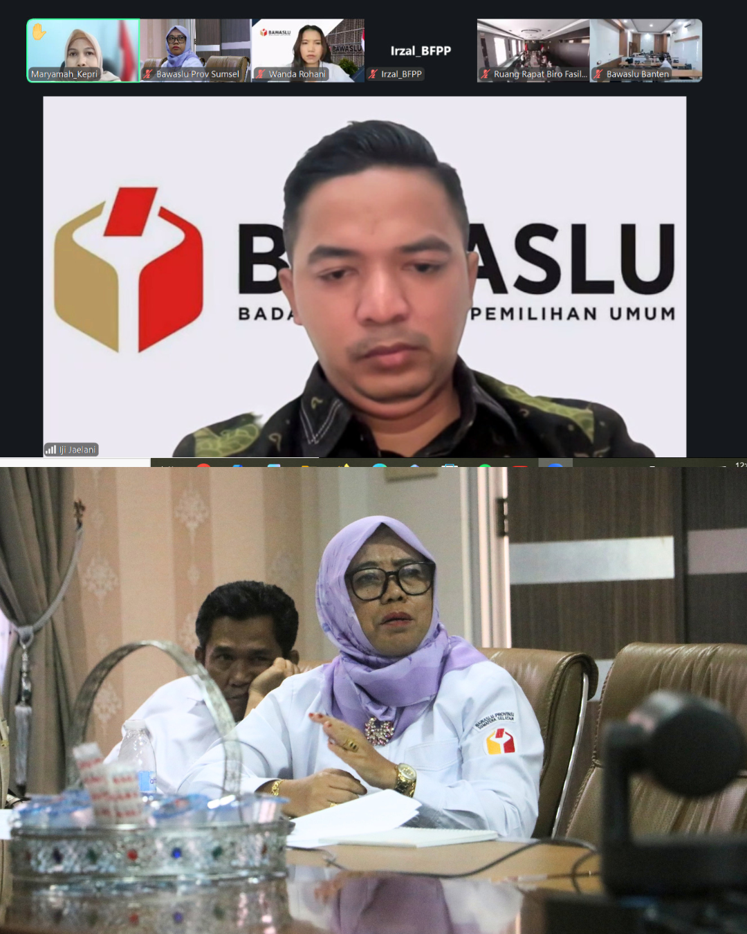 Anggota Bawaslu Sumsel Massuryati saat menghadiri “Rapat Koordinasi Divisi P2H Bawaslu dengan Bawaslu Provinsi” secara daring, Rabu, (15/06/2026). 
