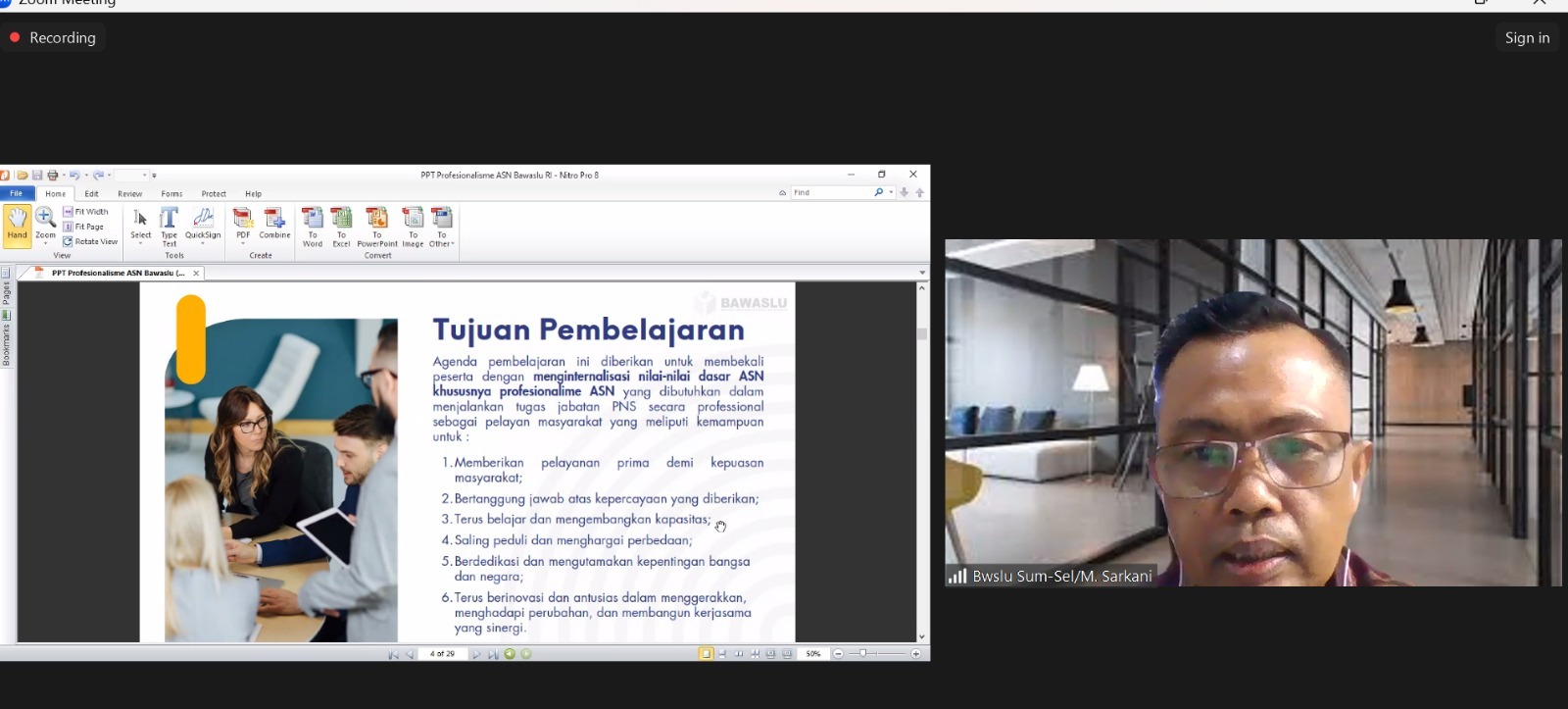 Anggota Bawaslu Sumsel Muhammad Sarkani saat menjadi Narasumber kegiatan Orientasi PPPK Tahun 2026, Rabu (5/8/2026). 