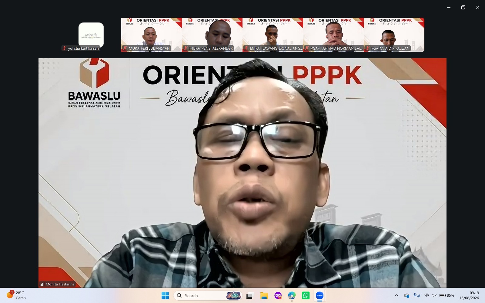 Anggota Bawaslu Sumsel, Nana Priana saat memberikan materi dalam Orientasi PPPK tahun 2026, Kamis (13/8/2026). 