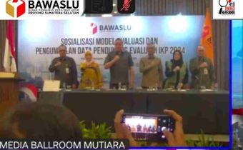 Kegiatan Sosialisasi Model Evaluasi dan Pengumpulan Data Pendukung Evaluasi Indeks Kerawanan Pemilu atau IKP 2024 secara daring pada Selasa, (04/08/2026).